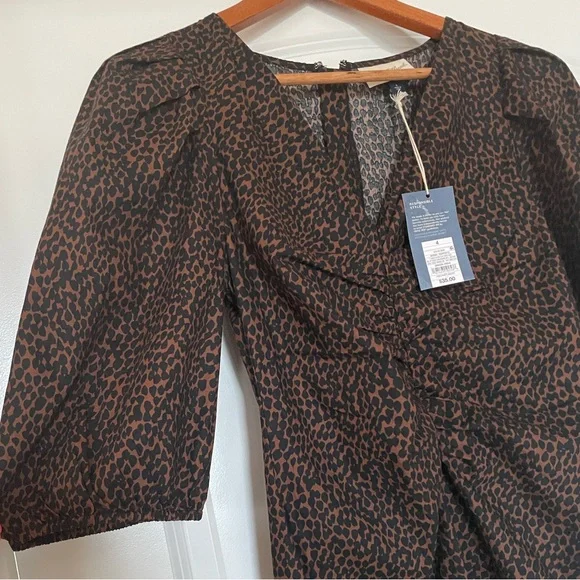 Universal Thread Brown Animal Print Mini Dress Ruched front big puff sleeves NWT - Picture 7 of 16